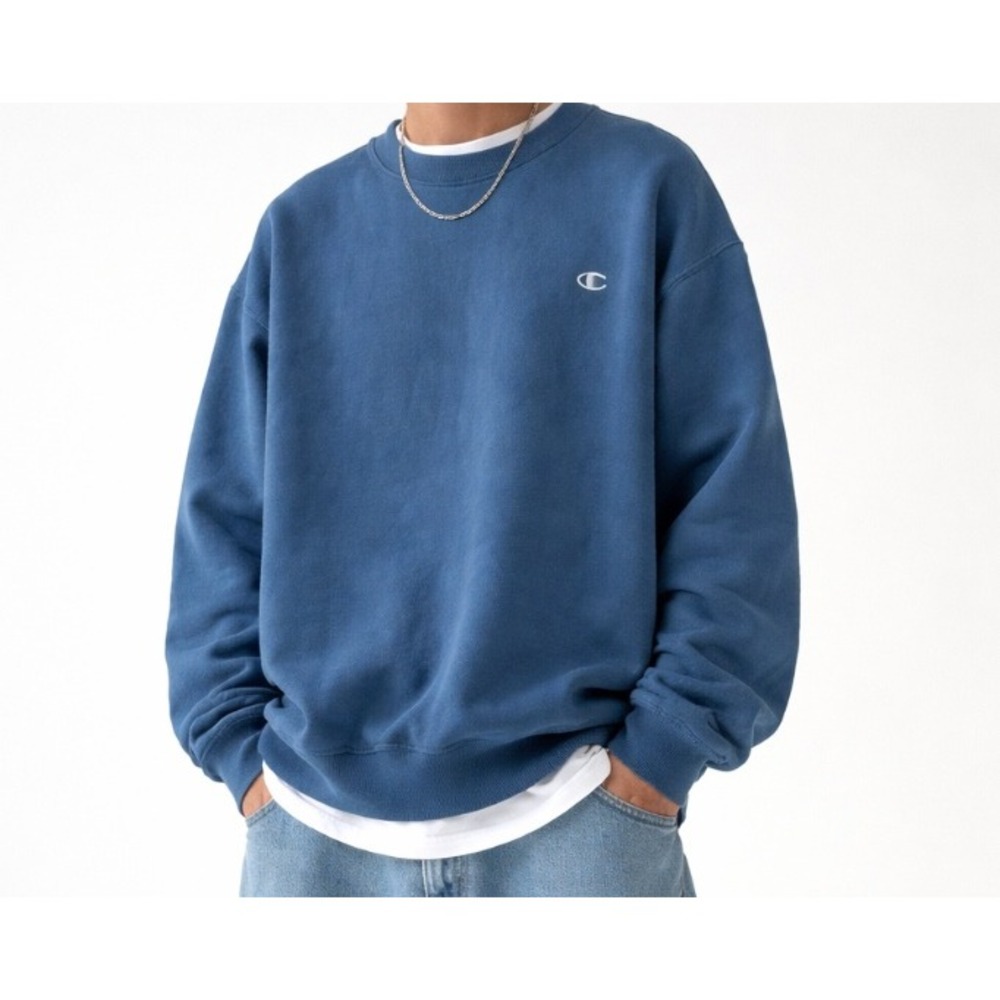 Vintage Champion Eco Crewneck Sweatshirt Blue Size Large 90s Minimal‎ Logo